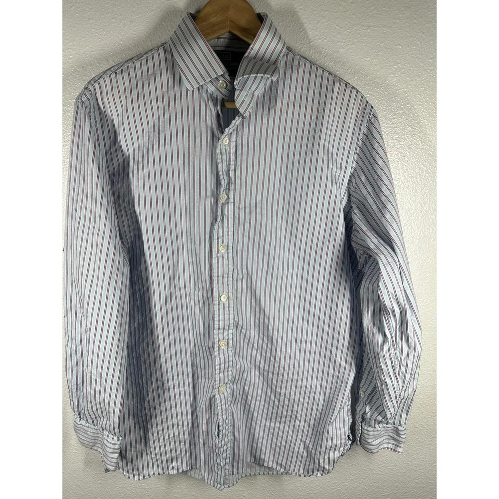 Polo Ralph Lauren Shirt Mens 16.5 Blue Stripe Regent Button Front‎ Long Sleeve